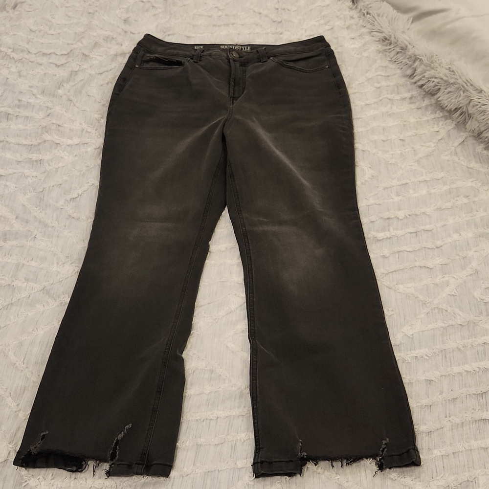 Faded black Sound/Style high rise, kick, straight leg jeans size 12!